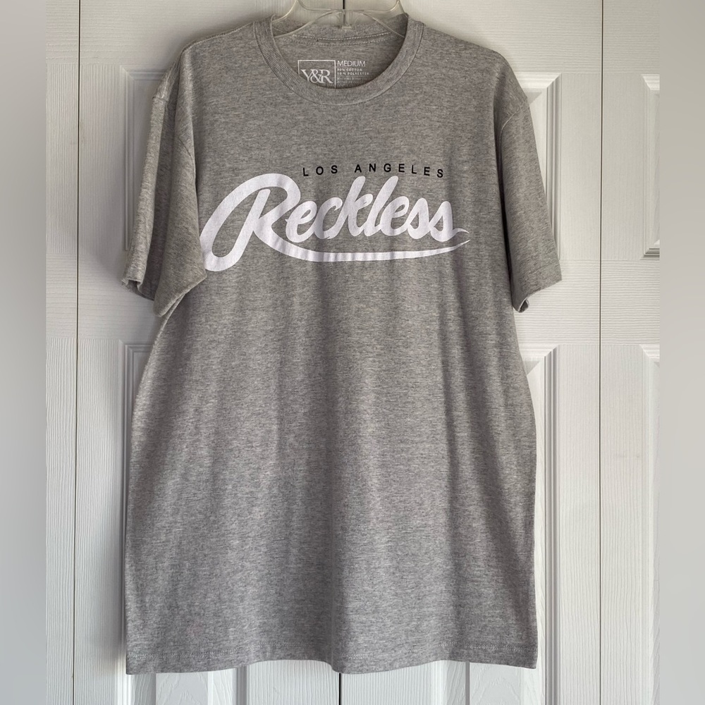 Men's Los Angeles Young & Reckless T-Shirt Y & R Gray White Crew Neck Sz Medium